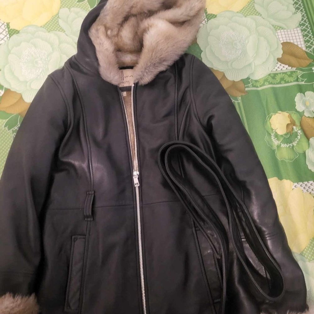 Wilsons Dark Brown Faux Fur Leather Belted Jacket